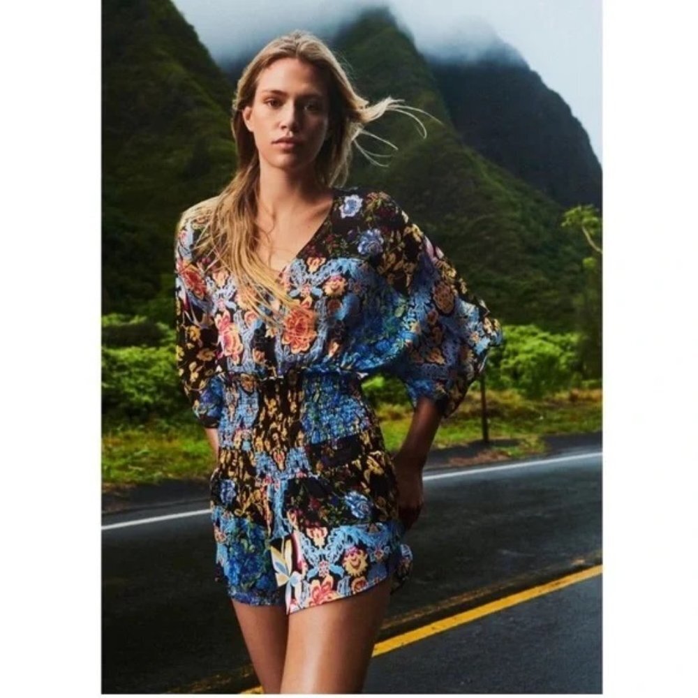 Zara Floral Blue and Black Jumpsuit